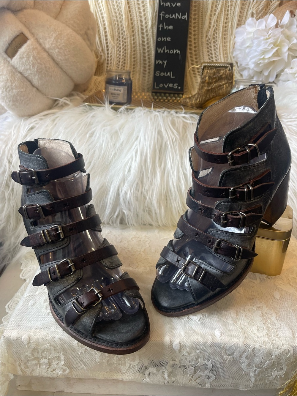 Freebird Quinn Open Toe Bootie/Heeled Sandal in Distressed Black MSRP$265